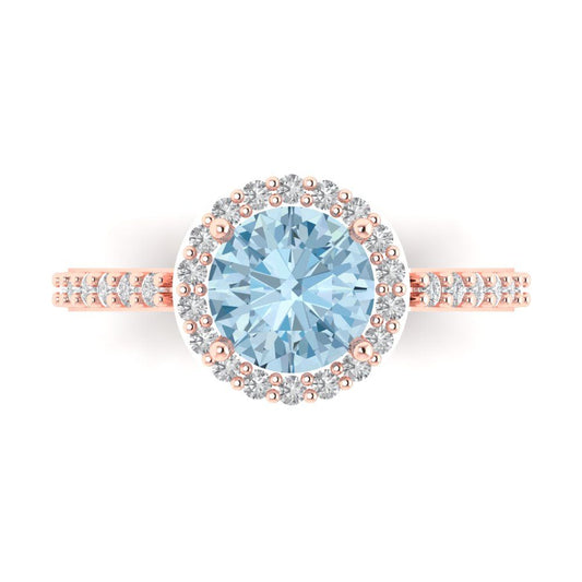 1.86 cttw Zirconia Simulated Blue Diamond Hidden Halo Engagement Ring - Solid Rose Gold (VVS1, Round Cut,7.5mm)