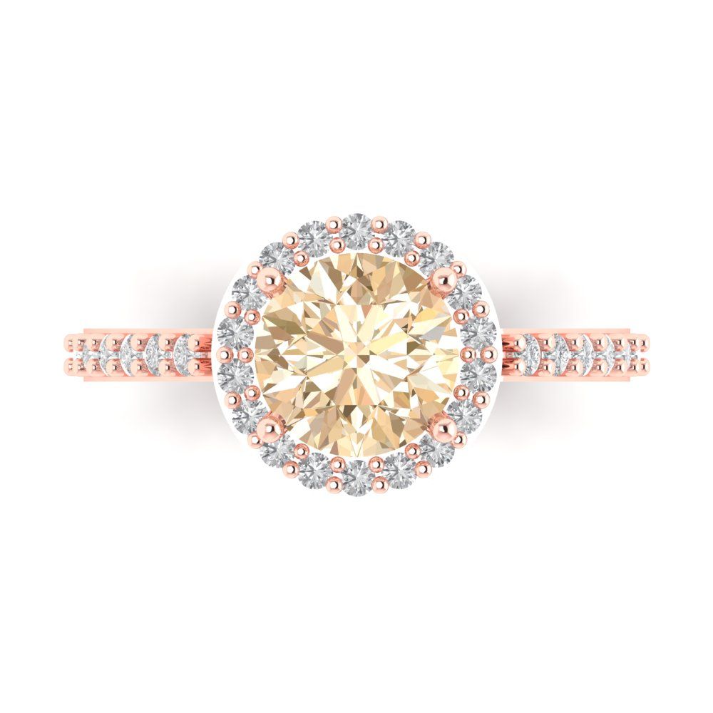 1.86 cttw Natural Morganite Hidden Halo Engagement Ring - Solid Gold (Round Cut,7.5mm)