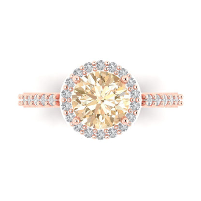 1.86 cttw Natural Morganite Hidden Halo Engagement Ring - Solid Gold (Round Cut,7.5mm)