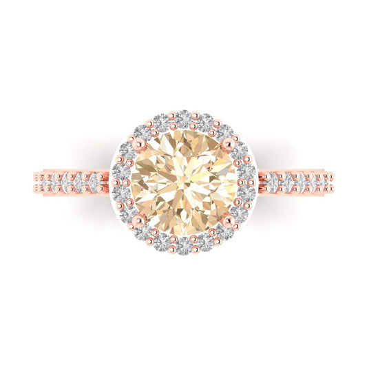 1.86 cttw Natural Morganite Hidden Halo Engagement Ring - Solid Rose Gold (VVS1, Round Cut,7.5mm)
