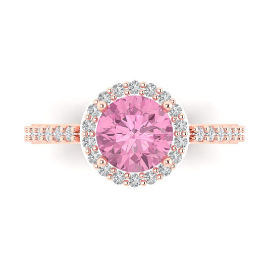 1.86 cttw Zirconia Simulated Pink Diamond Hidden Halo Engagement Ring - Solid Rose Gold (VVS1, Round Cut,7.5mm)