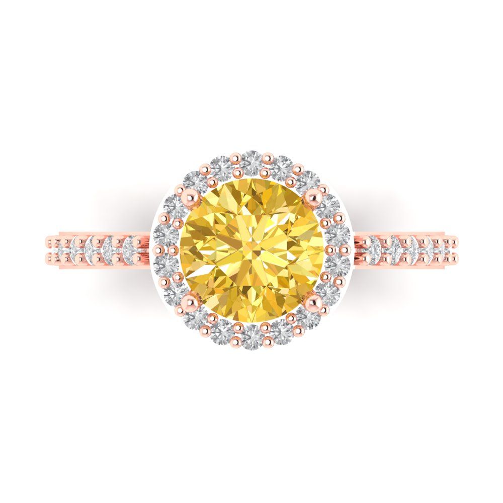 1.86 cttw Natural Citrine Hidden Halo Engagement Ring - Solid Gold (Round Cut,7.5mm)