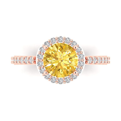 1.86 cttw Natural Citrine Hidden Halo Engagement Ring - Solid Gold (Round Cut,7.5mm)
