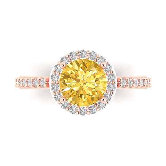 1.86 cttw Natural Citrine Hidden Halo Engagement Ring - Solid Rose Gold (VVS1, Round Cut,7.5mm)