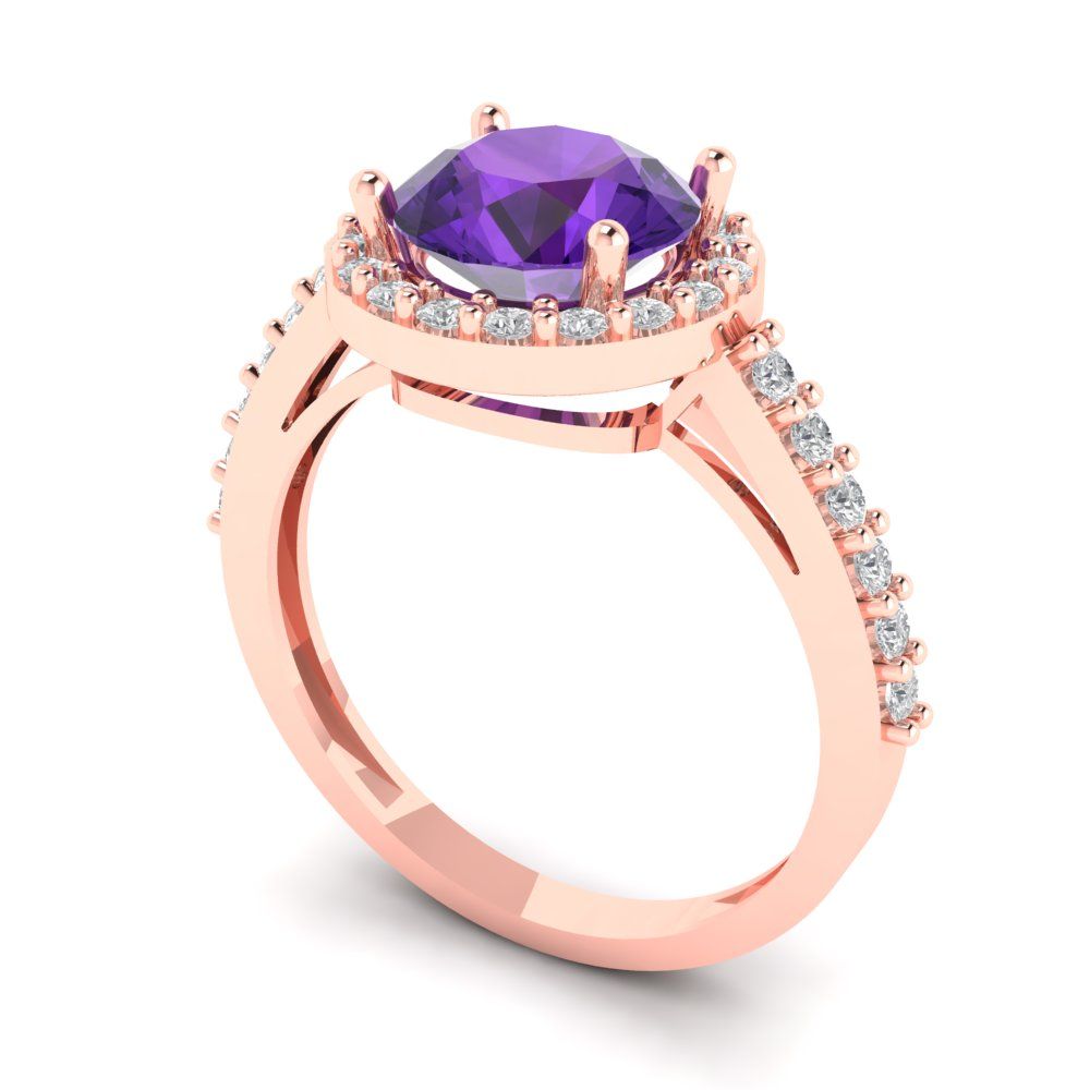 1.86 cttw Natural Amethyst Hidden Halo Engagement Ring - Solid Gold (Round Cut,7.5mm)