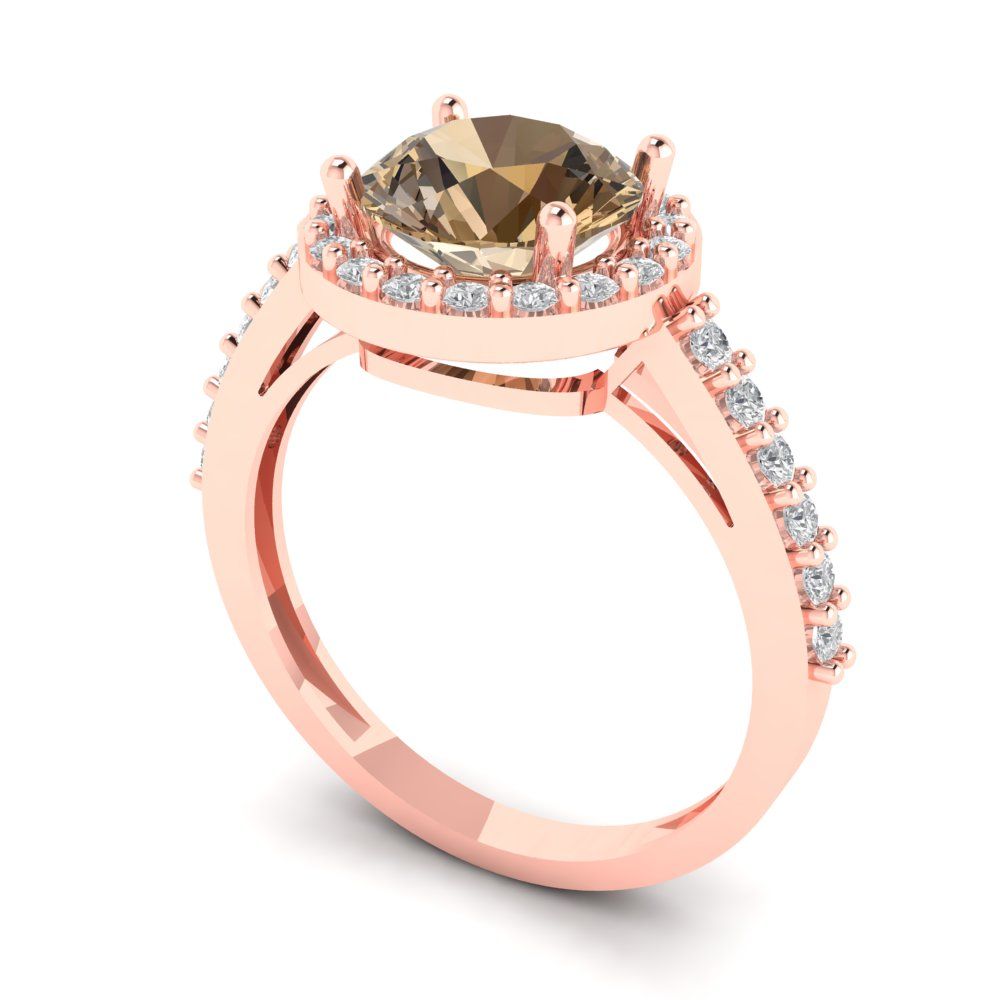 1.86 cttw Zirconia Simulated Champagne Diamond Hidden Halo Engagement Ring - Solid Gold (VVS1, Round Cut,7.5mm)