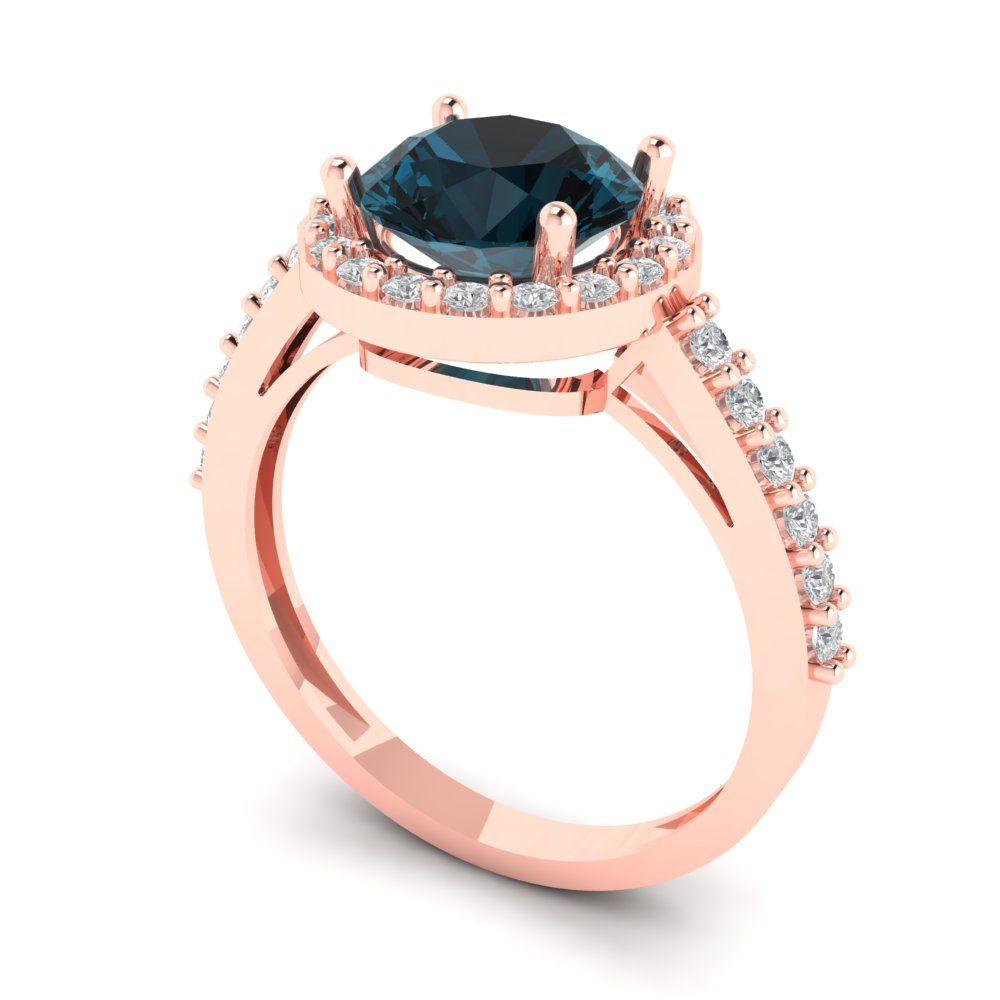 1.86 cttw Natural London Blue Topaz Hidden Halo Engagement Ring - Solid Gold (Round Cut,7.5mm)