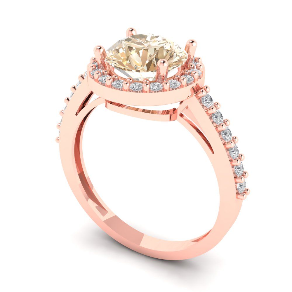 1.86 cttw Natural Morganite Hidden Halo Engagement Ring - Solid Gold (Round Cut,7.5mm)
