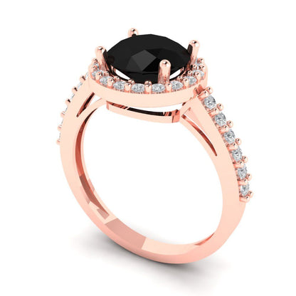 1.86 cttw Natural Onyx Hidden Halo Engagement Ring - Solid Gold (Round Cut,7.5mm)