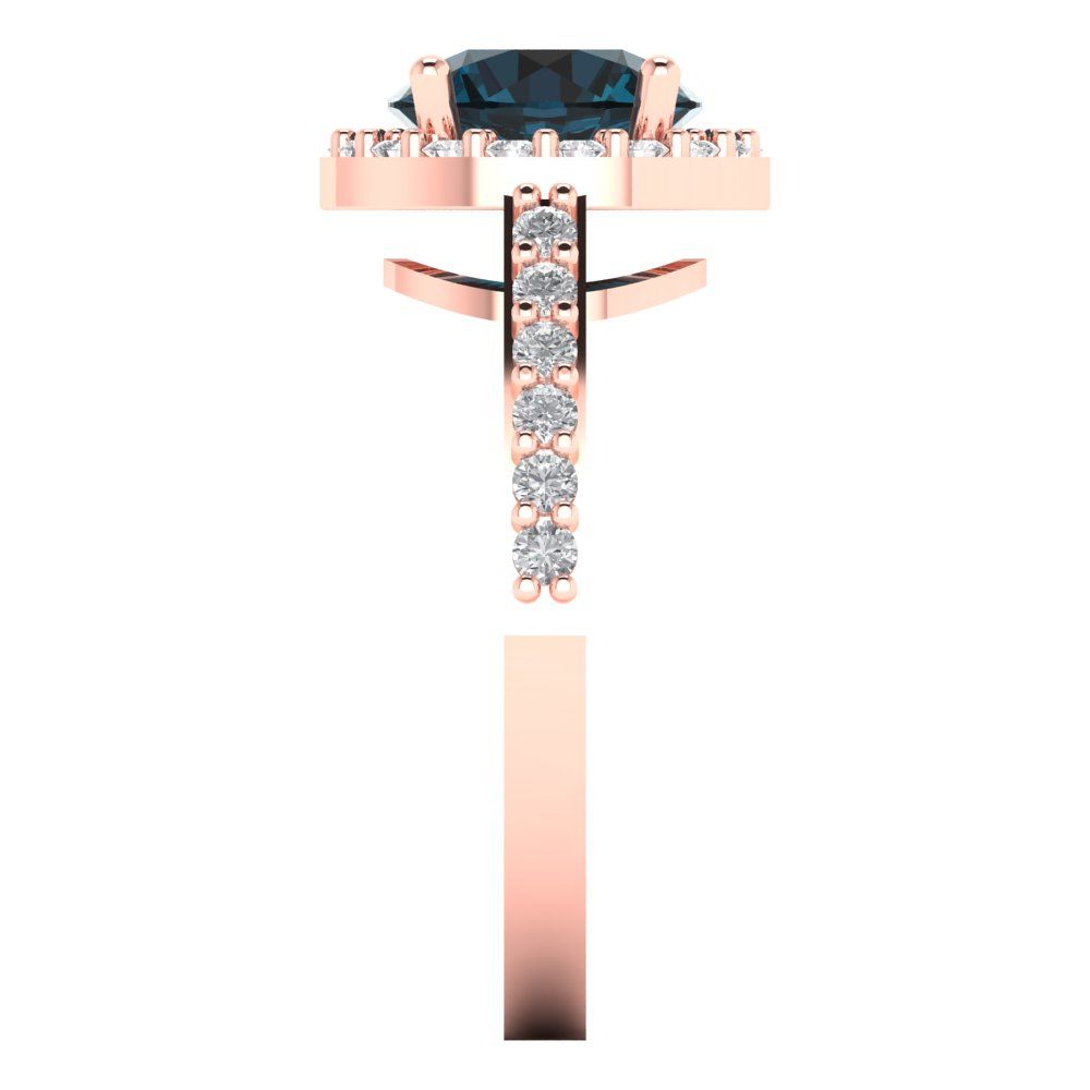 1.86 cttw Natural London Blue Topaz Hidden Halo Engagement Ring - Solid Gold (Round Cut,7.5mm)