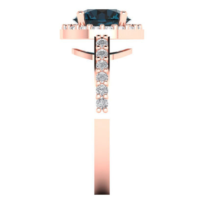 1.86 cttw Natural London Blue Topaz Hidden Halo Engagement Ring - Solid Gold (Round Cut,7.5mm)