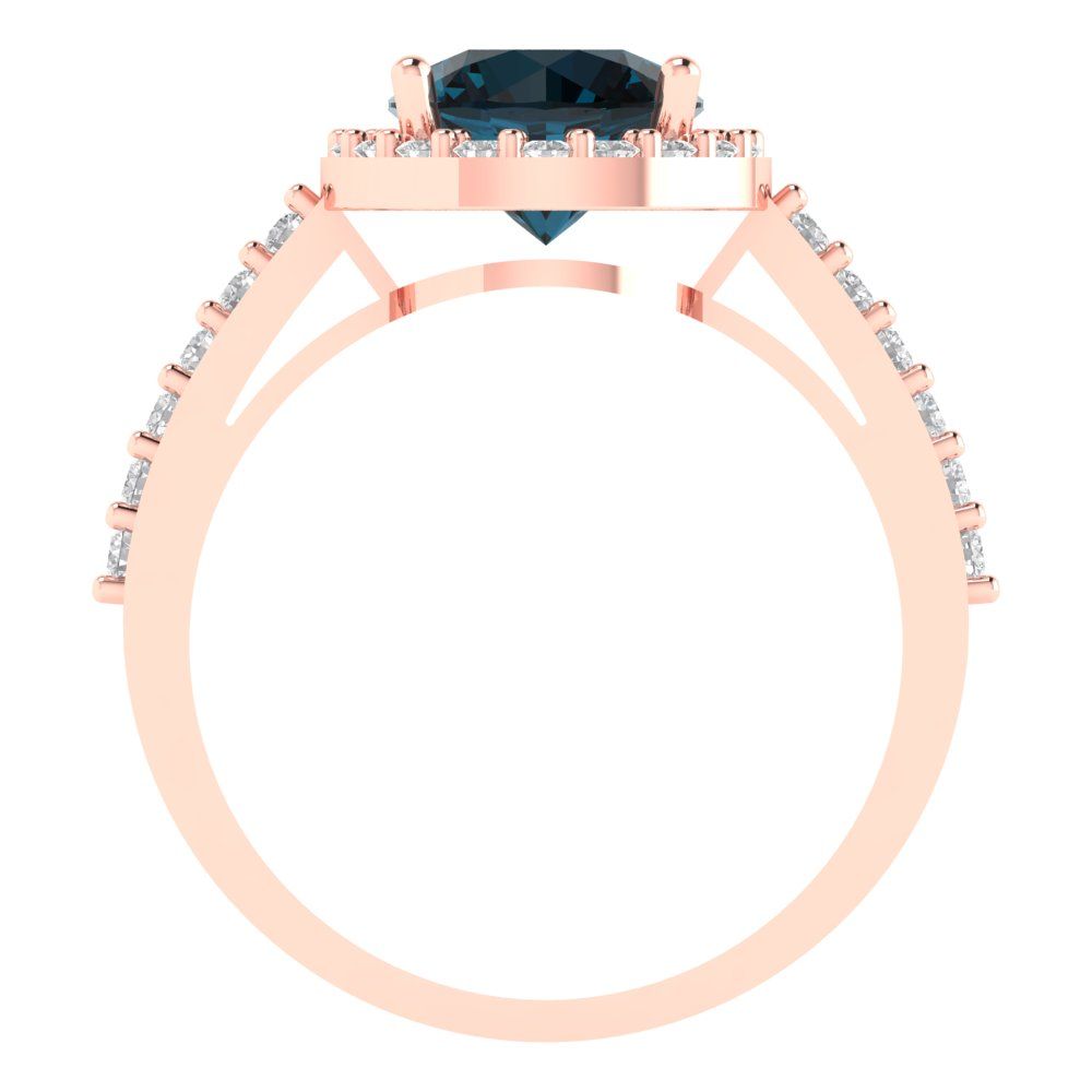 1.86 cttw Natural London Blue Topaz Hidden Halo Engagement Ring - Solid Gold (Round Cut,7.5mm)