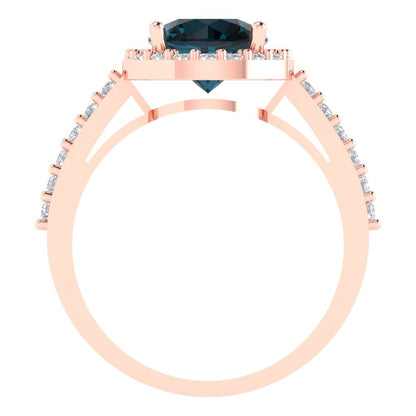 1.86 cttw Natural London Blue Topaz Hidden Halo Engagement Ring - Solid Gold (Round Cut,7.5mm)