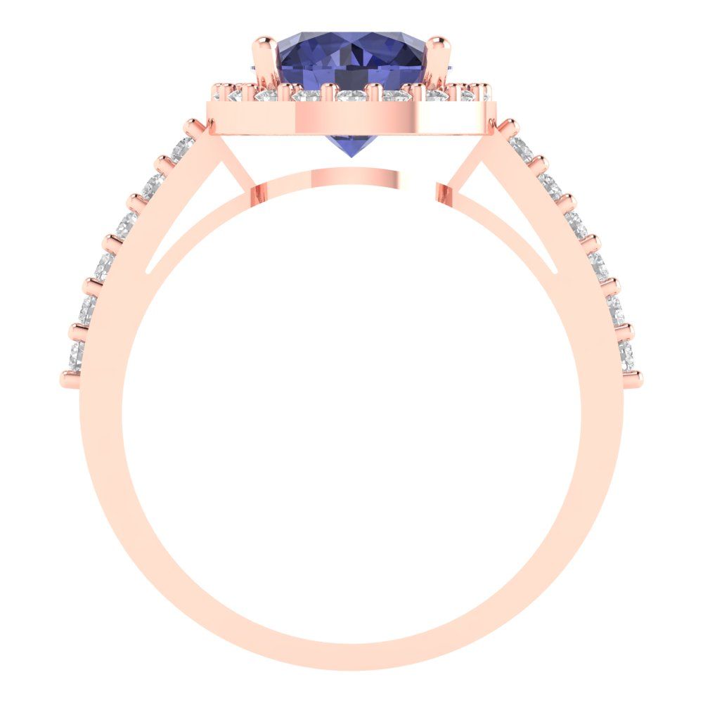 1.86 cttw Simulated Tanzanite Hidden Halo Engagement Ring - Solid Gold (Round Cut,7.5mm)