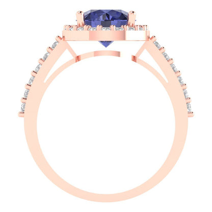 1.86 cttw Simulated Tanzanite Hidden Halo Engagement Ring - Solid Gold (Round Cut,7.5mm)