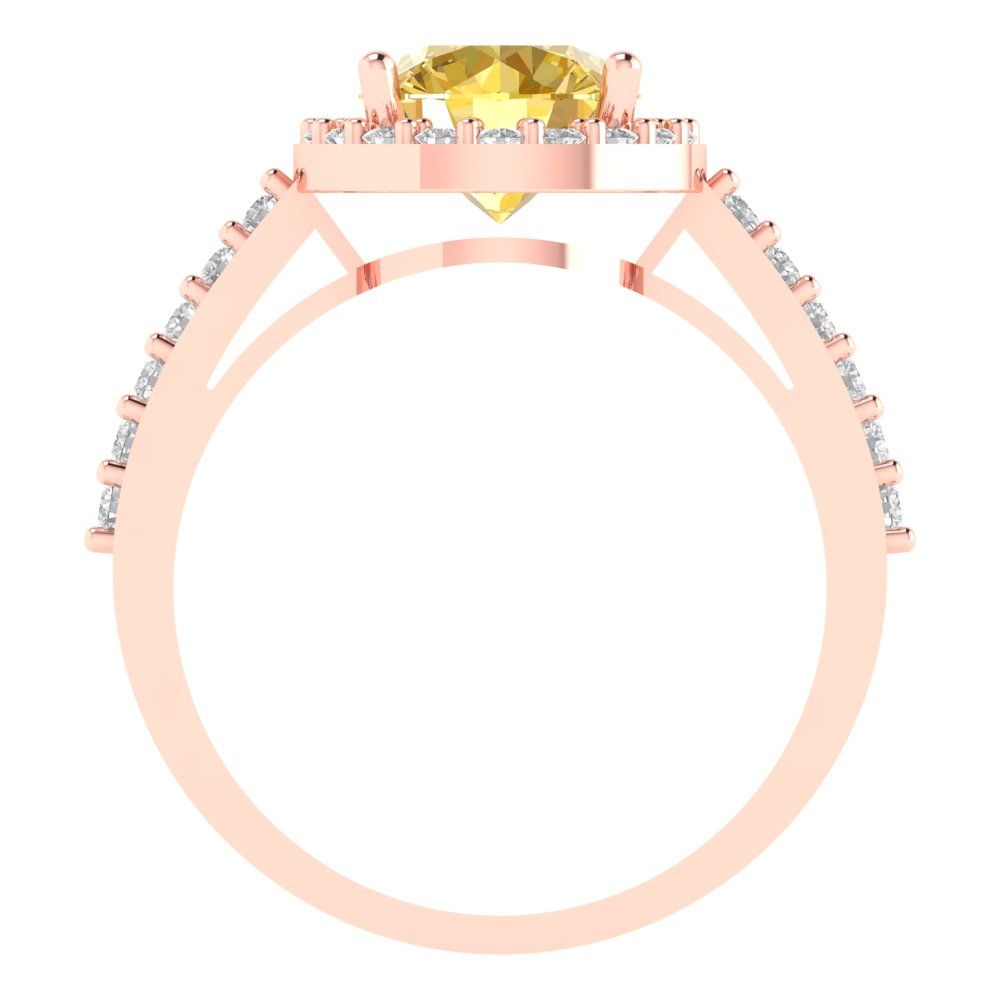 1.86 cttw Natural Citrine Hidden Halo Engagement Ring - Solid Gold (Round Cut,7.5mm)