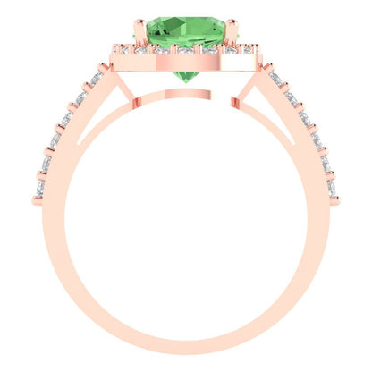 1.86 cttw Zirconia Simulated Green Diamond Hidden Halo Engagement Ring - Solid Gold (VVS1, Round Cut,7.5mm)