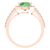 2 ct Brilliant Round Cut Green Simulated Diamond Stone Rose Gold Halo Solitaire with Accents Ring