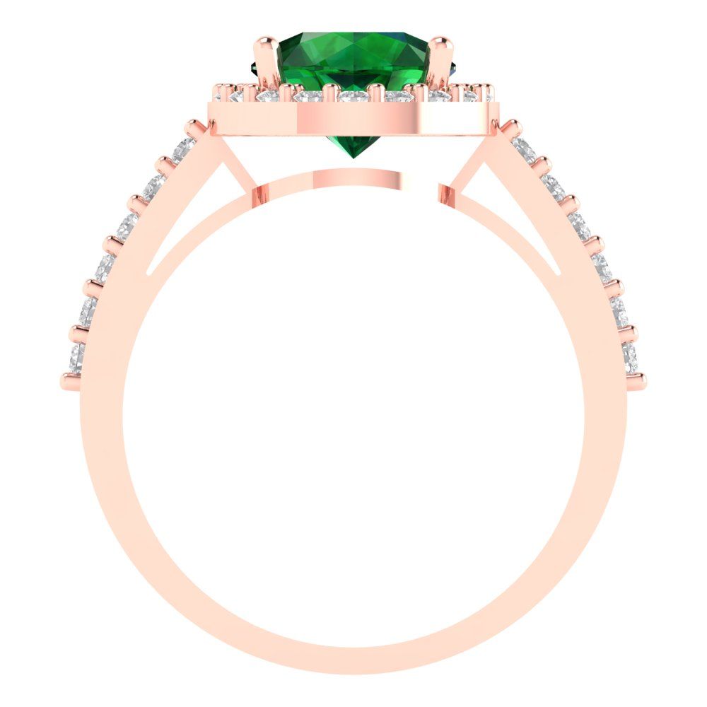 1.86 cttw Simulated Emerald Hidden Halo Engagement Ring - Solid Gold (Round Cut,7.5mm)