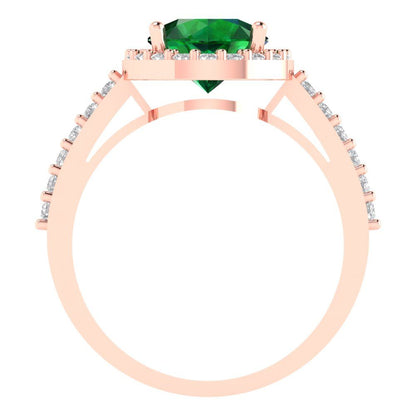 1.86 cttw Simulated Emerald Hidden Halo Engagement Ring - Solid Gold (Round Cut,7.5mm)
