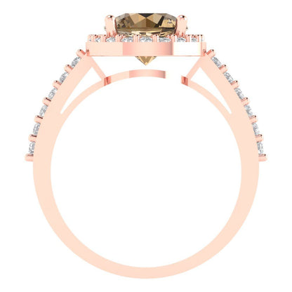 1.86 cttw Zirconia Simulated Champagne Diamond Hidden Halo Engagement Ring - Solid Gold (VVS1, Round Cut,7.5mm)