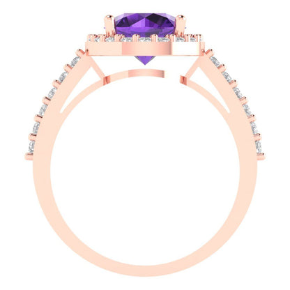 1.86 cttw Natural Amethyst Hidden Halo Engagement Ring - Solid Gold (Round Cut,7.5mm)