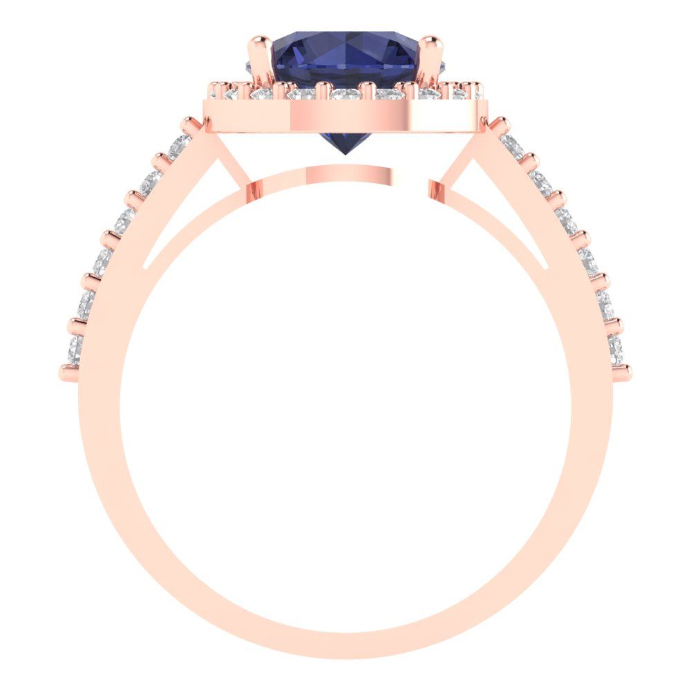 1.86 cttw Simulated Blue Sapphire Hidden Halo Engagement Ring - Solid Gold (Round Cut,7.5mm)