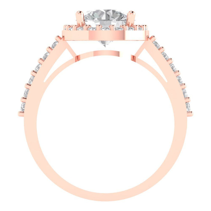 2.37 ct Brilliant Round Cut Natural Diamond Stone Clarity SI1-2 Color I-J Rose Gold Halo Solitaire with Accents Ring