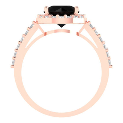 1.86 cttw Natural Onyx Hidden Halo Engagement Ring - Solid Gold (Round Cut,7.5mm)