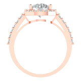 2 ct Brilliant Round Cut Clear Simulated Diamond Stone Rose Gold Halo Solitaire with Accents Ring