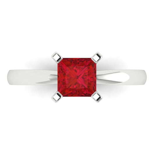 1 cttw Simulated Pink Tourmaline Solitaire  Engagement Ring - Solid White Gold (VVS1, Princess Cut,5.5mm)