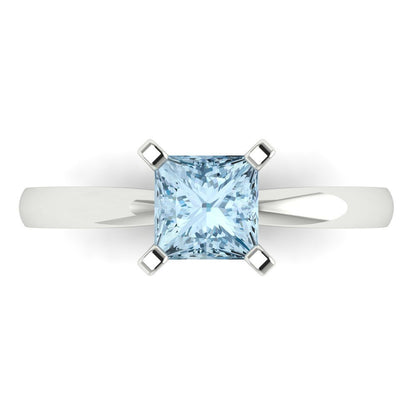 1 cttw Natural Aquamarine Solitaire  Engagement Ring - Solid Gold (Princess Cut,5.5mm)