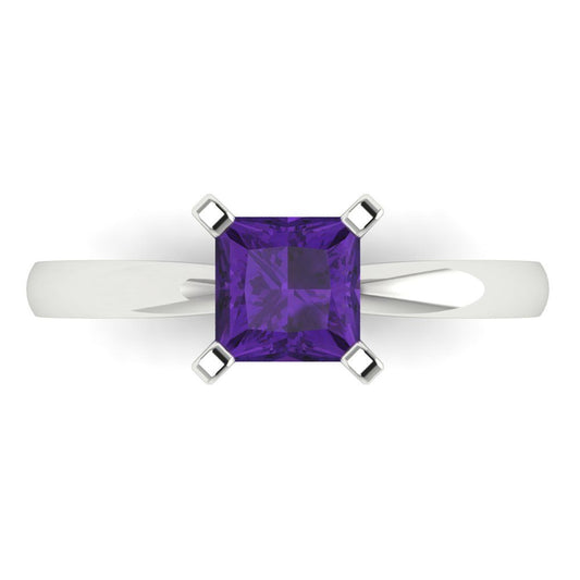 1 cttw Natural Amethyst Solitaire  Engagement Ring - Solid White Gold (VVS1, Princess Cut,5.5mm)