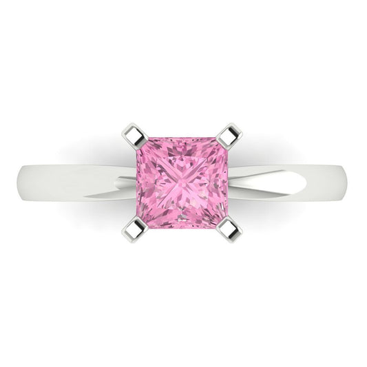 1 cttw Zirconia Simulated Pink Diamond Solitaire  Engagement Ring - Solid White Gold (VVS1, Princess Cut,5.5mm)