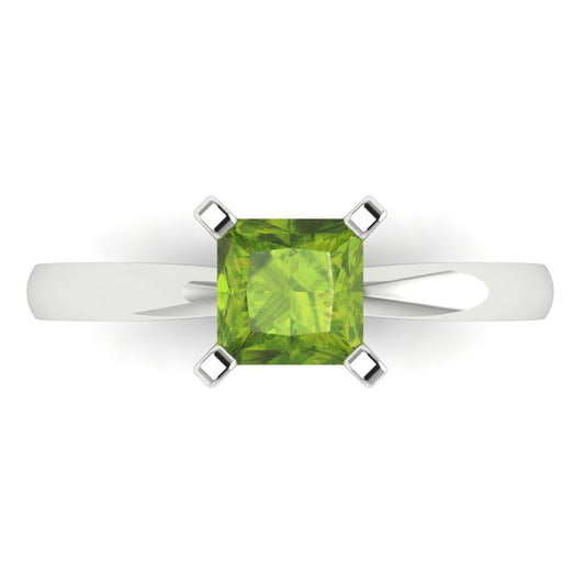 1 cttw Natural Peridot Solitaire  Engagement Ring - Solid White Gold (VVS1, Princess Cut,5.5mm)