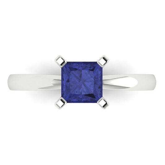 1 cttw Simulated Tanzanite Solitaire  Engagement Ring - Solid White Gold (VVS1, Princess Cut,5.5mm)