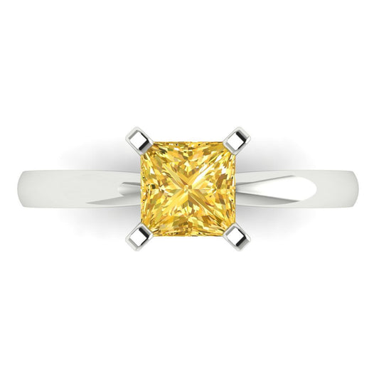 1 cttw Natural Citrine Solitaire  Engagement Ring - Solid White Gold (VVS1, Princess Cut,5.5mm)