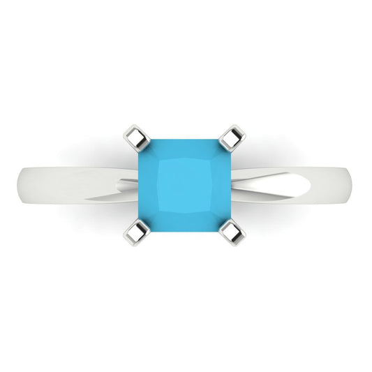 1 cttw Simulated Turquoise Solitaire  Engagement Ring - Solid White Gold (VVS1, Princess Cut,5.5mm)