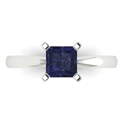 1 cttw Simulated Blue Sapphire Solitaire  Engagement Ring - Solid Gold (Princess Cut,5.5mm)