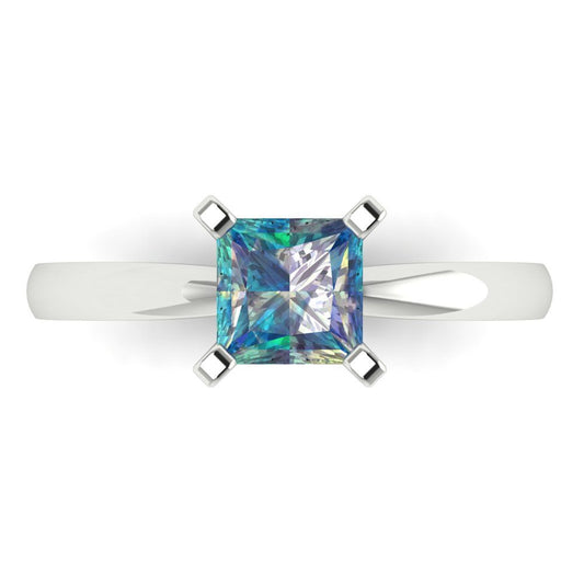 1 cttw Blue Moissanite Solitaire  Engagement Ring - Solid White Gold (VVS1, Princess Cut,5.5mm)