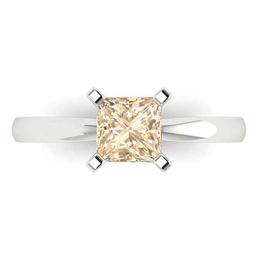 1 cttw Natural Morganite Solitaire  Engagement Ring - Solid White Gold (VVS1, Princess Cut,5.5mm)