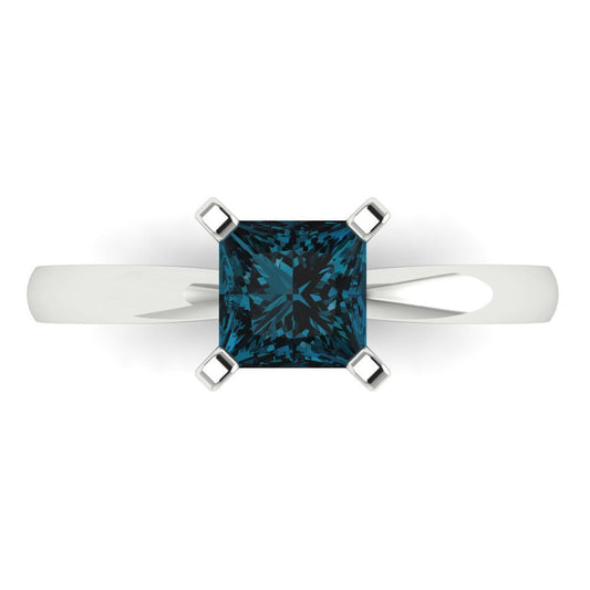 1 cttw Natural London Blue Topaz Solitaire  Engagement Ring - Solid White Gold (VVS1, Princess Cut,5.5mm)