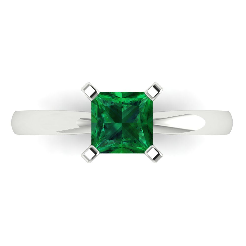 1 cttw Simulated Emerald Solitaire  Engagement Ring - Solid Gold (Princess Cut,5.5mm)