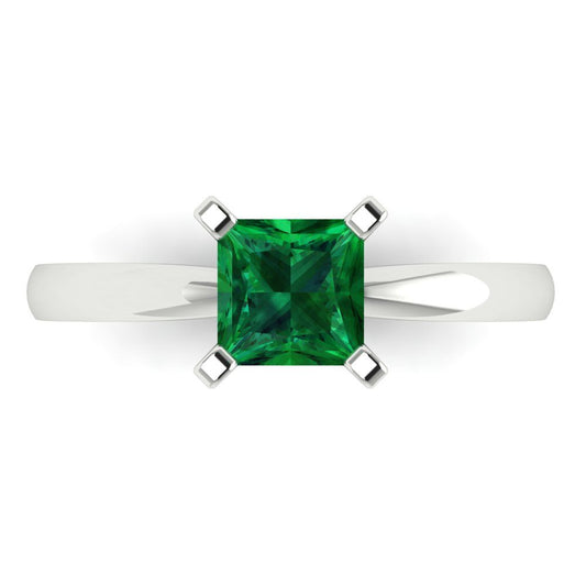 1 cttw Simulated Emerald Solitaire  Engagement Ring - Solid White Gold (VVS1, Princess Cut,5.5mm)