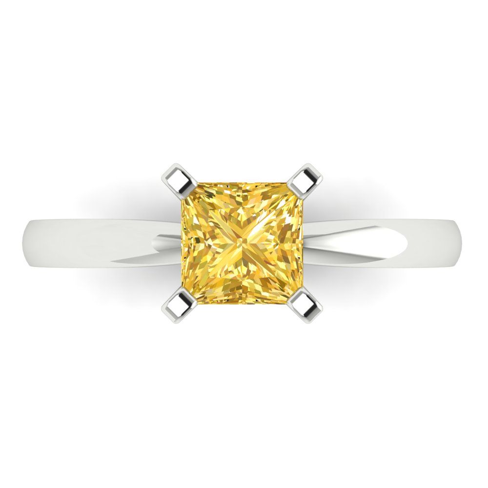 1 cttw Zirconia Simulated Yellow Diamond Solitaire  Engagement Ring - Solid Gold (VVS1, Princess Cut,5.5mm)