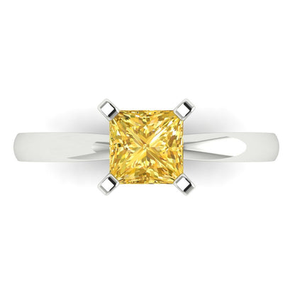 1 cttw Zirconia Simulated Yellow Diamond Solitaire  Engagement Ring - Solid Gold (VVS1, Princess Cut,5.5mm)