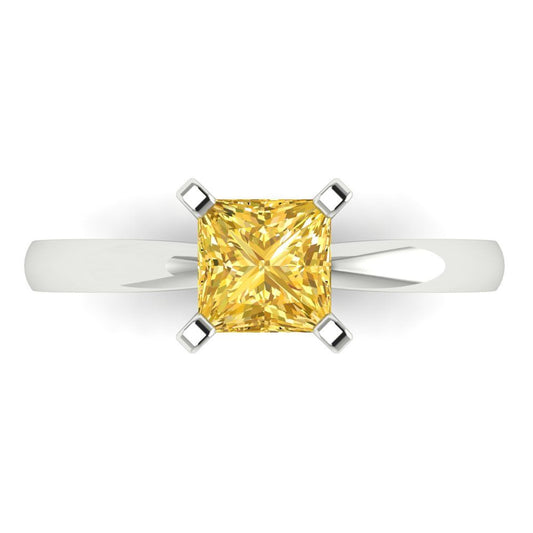 1 cttw Zirconia Simulated Yellow Diamond Solitaire  Engagement Ring - Solid White Gold (VVS1, Princess Cut,5.5mm)