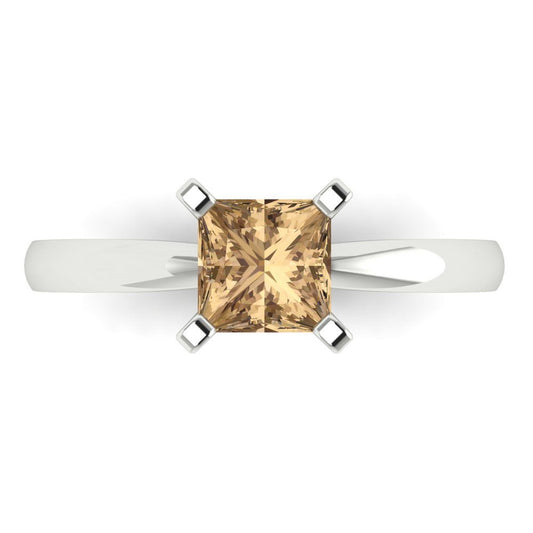 1 cttw Zirconia Simulated Champagne Diamond Solitaire  Engagement Ring - Solid White Gold (VVS1, Princess Cut,5.5mm)
