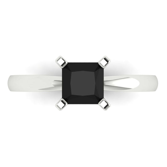 1 cttw Natural Onyx Solitaire  Engagement Ring - Solid White Gold (VVS1, Princess Cut,5.5mm)