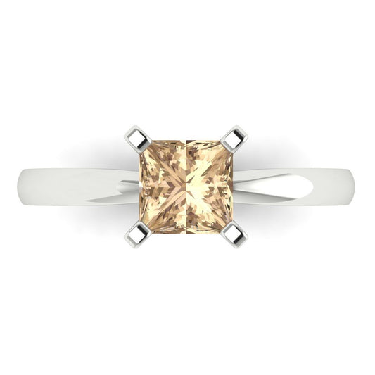 1 cttw Yellow Moissanite Solitaire  Engagement Ring - Solid White Gold (VVS1, Princess Cut,5.5mm)